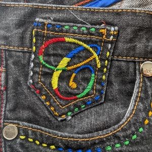 COOGI Dark Wash" Rainbow Boogie" 13 Multicolor Embroidery Stitching Logo EUC